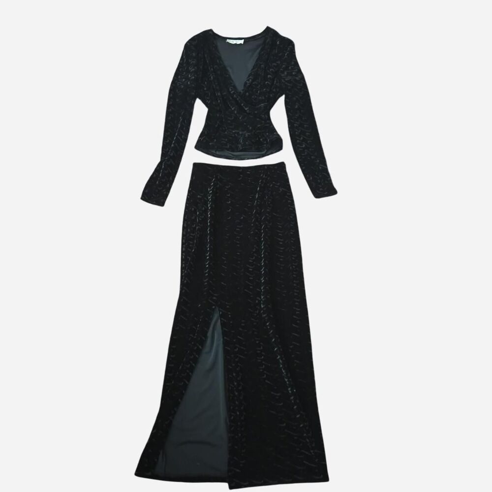 Caché 90s vintage burn out velvet skirt and top S-M